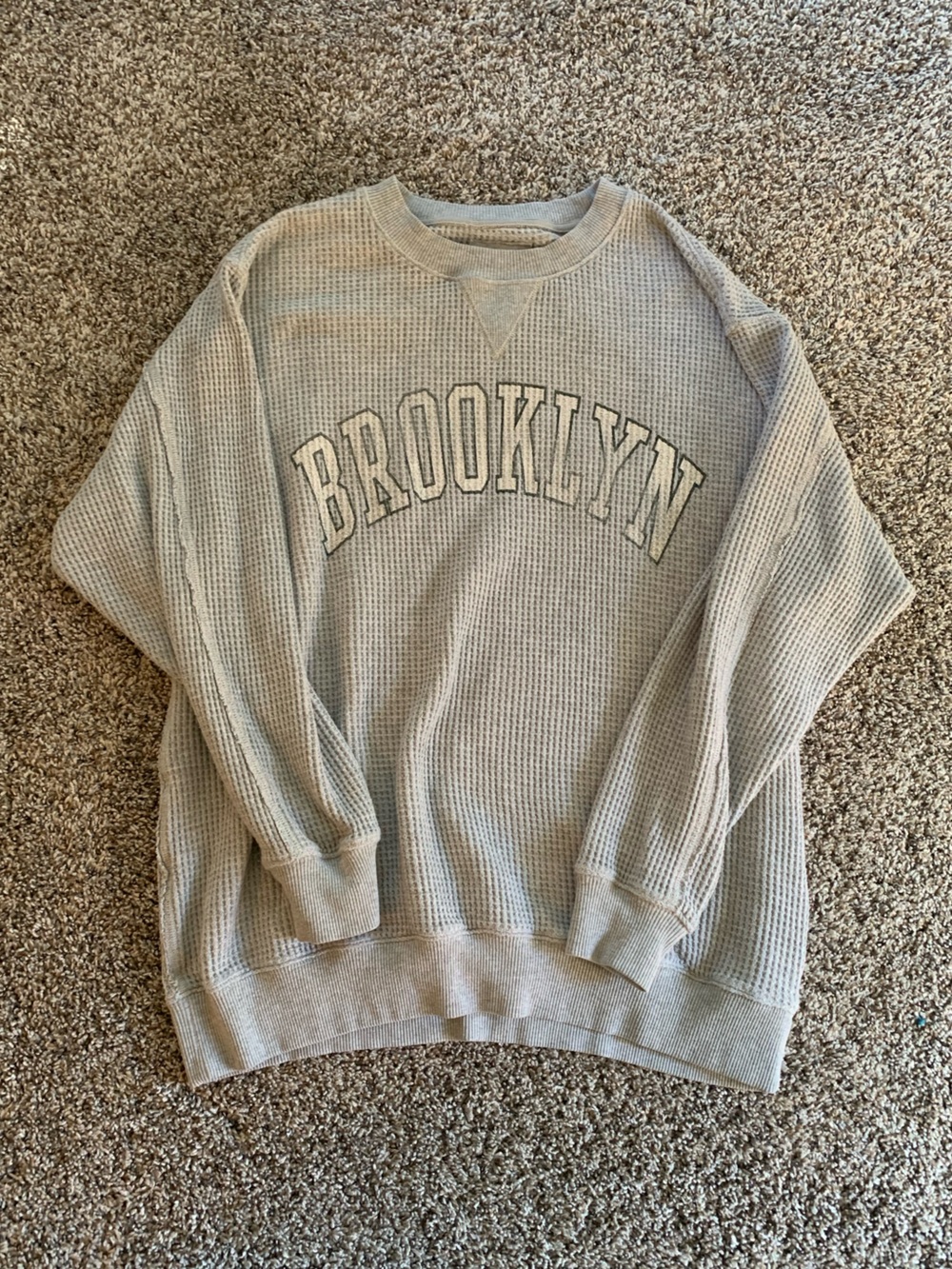 aerie Neutral Waffle-Knit 'BROOKLYN' Lounge Sweatshirt